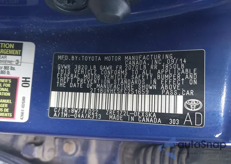 2015 Toyota Corolla S Plus из США, поврежденный, VIN 2T1BURHE5FC251659